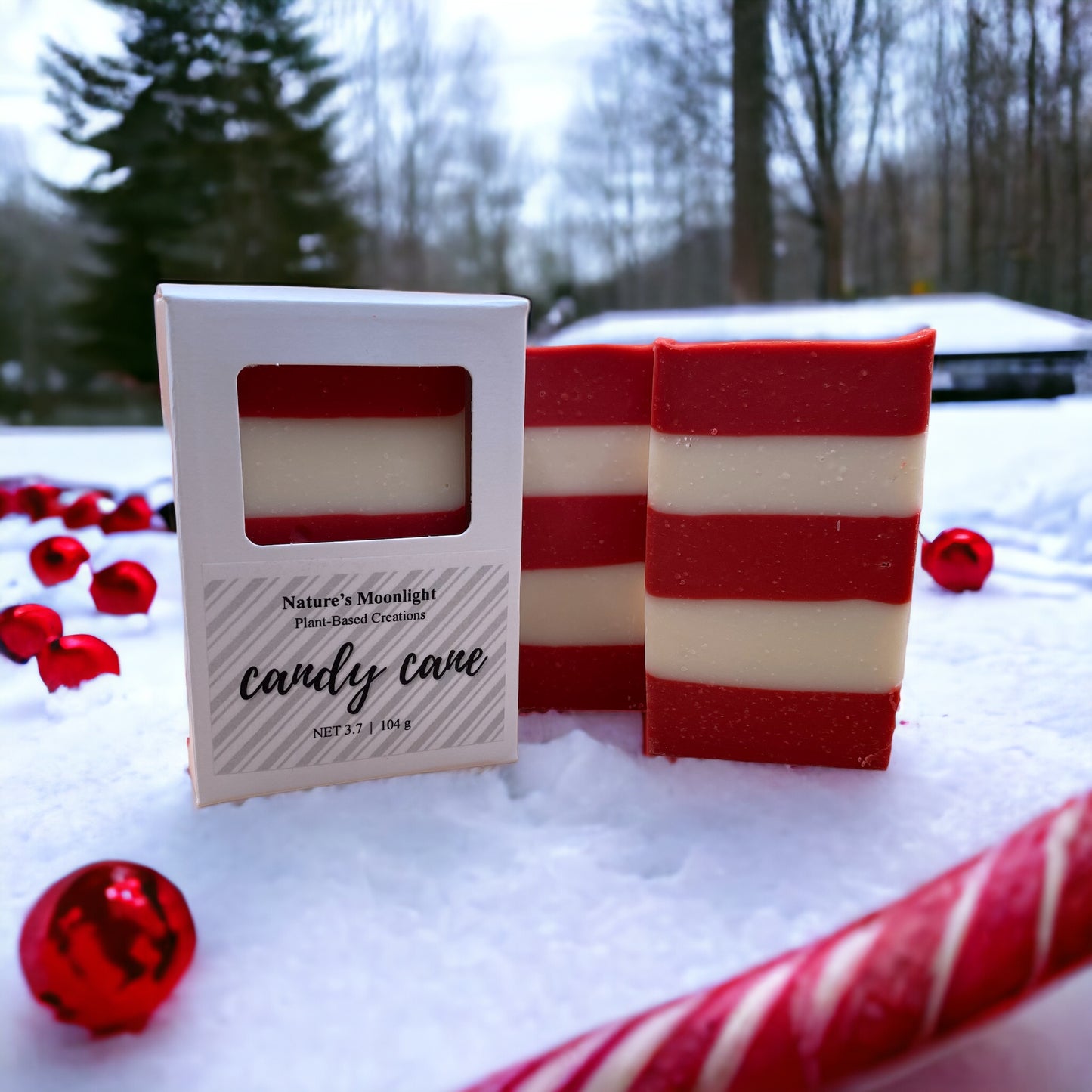 Candy Cane vegan body soap bar white and red striped made in Minnesota