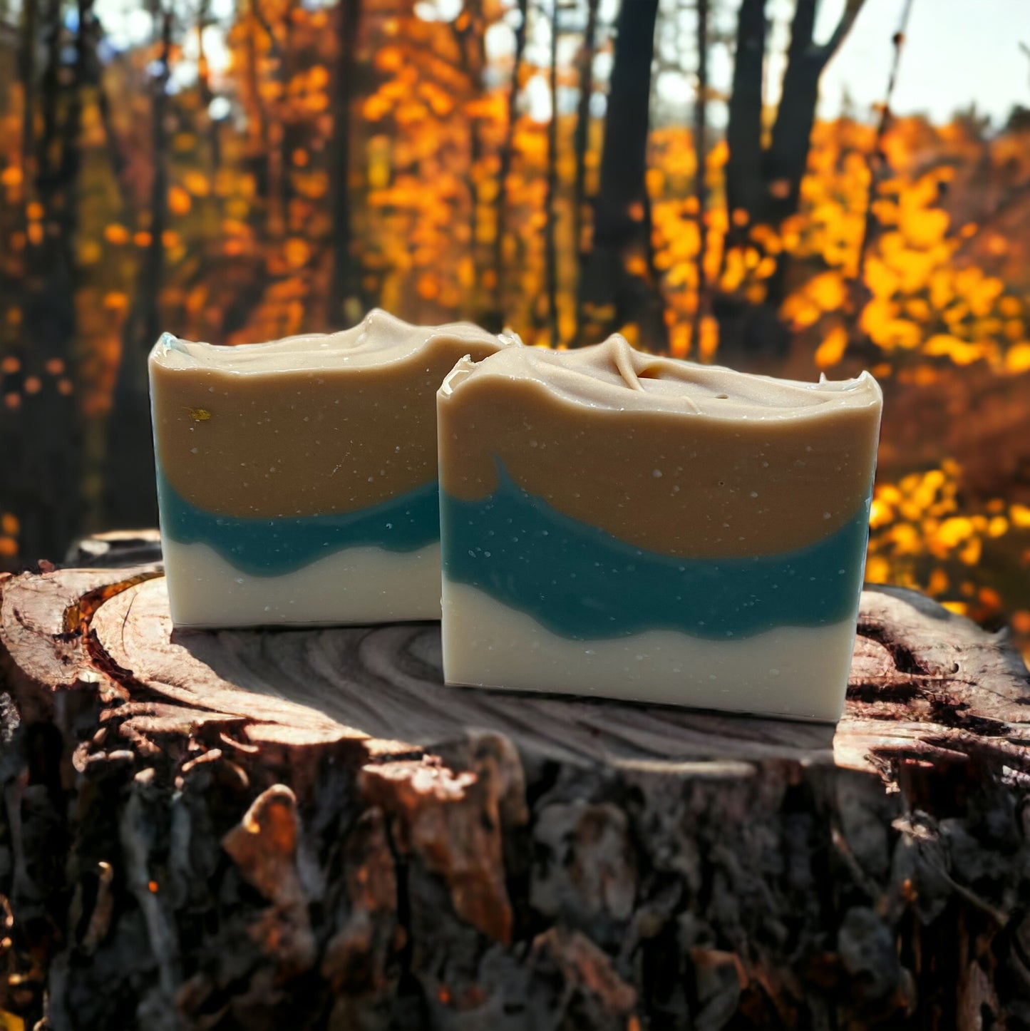 Autumn Harvest vegan body soap bar, white, green and beige made in Minnesota