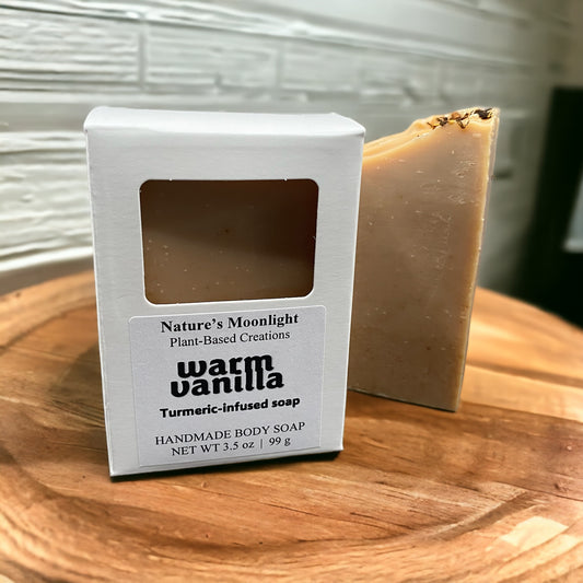 Warm Vanilla vegan body bar in ombre light brown - colored with turmeric.