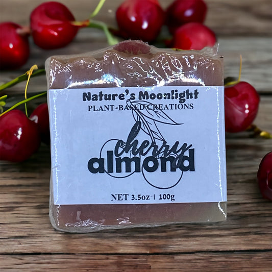 Cherry Almond vegan soap bar red.