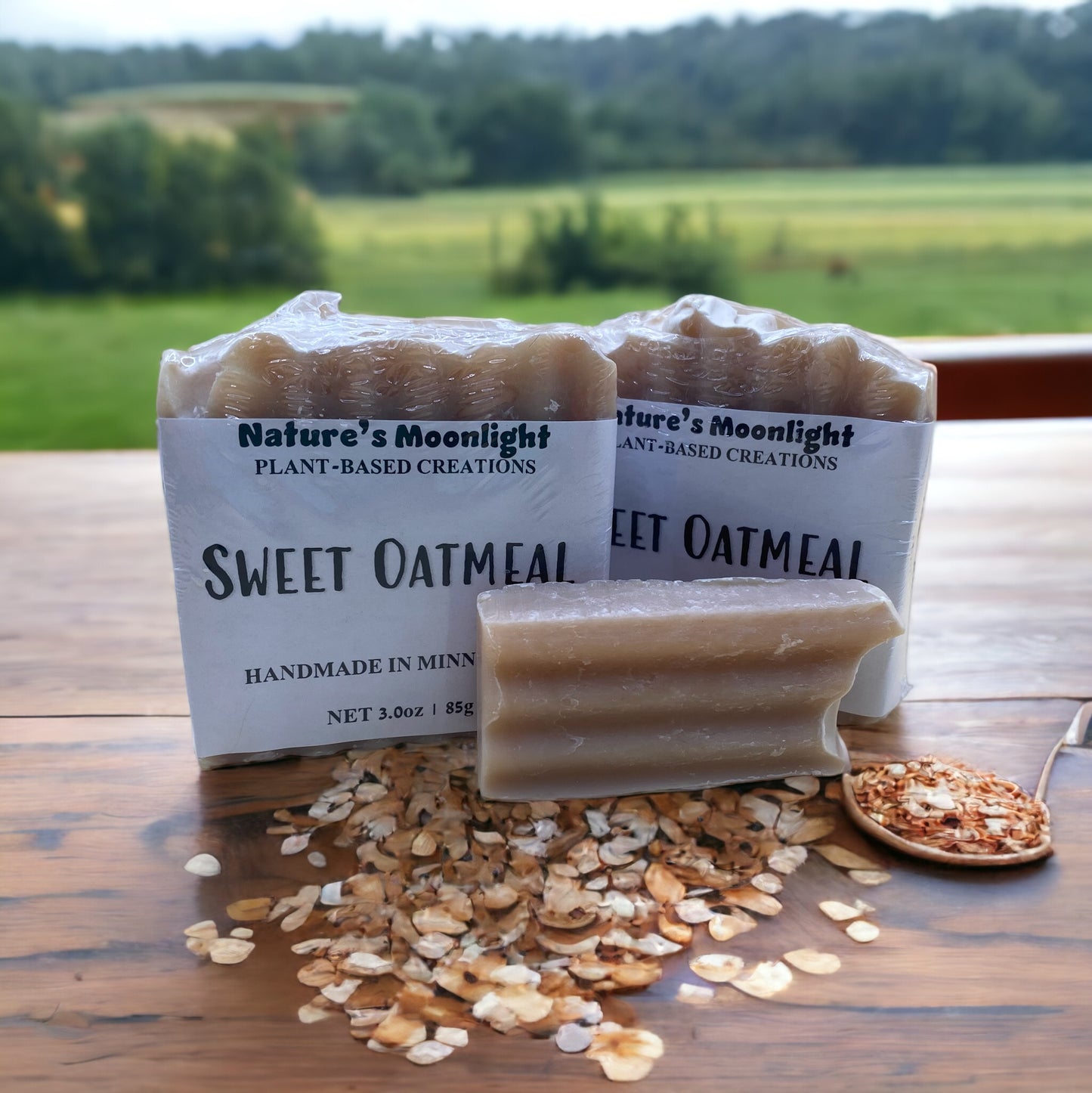 Sweet Oatmeal vegan body bar in a solid beige color that was crinkle cut.