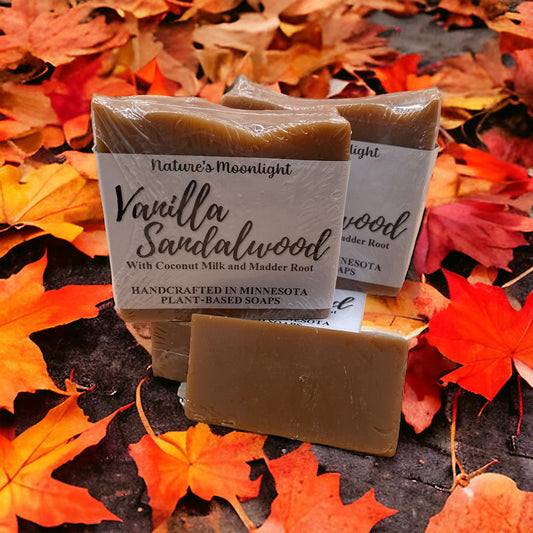 Vanilla Sandalwood vegan body bar in a solid brown color.